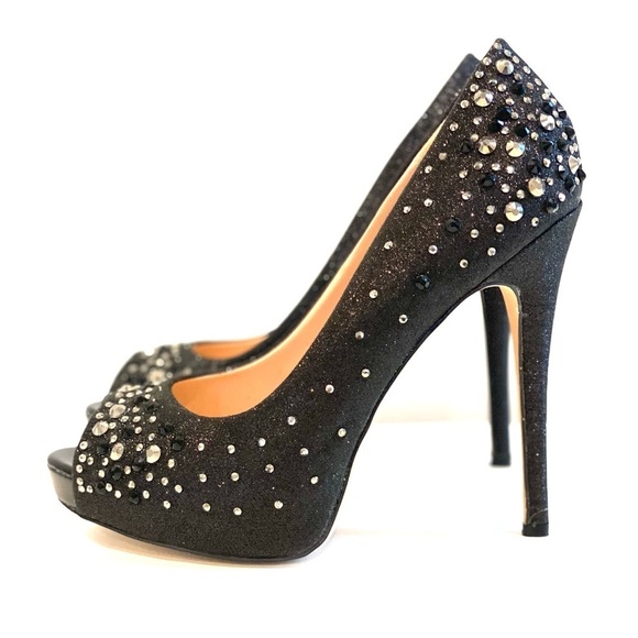 Black Platform peep toe pumps with sparkle 5 inches tall size 7 - Picture 8 of 13